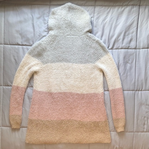 June & Hudson Pastel Striped Hooded Cardigan Size Medium - Picture 2 of 4